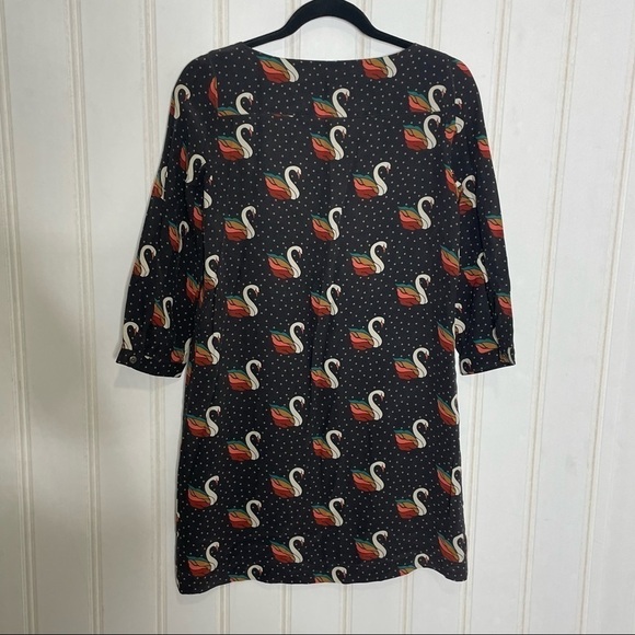 Fossil Swan Print Silk Shift Dress Black XS -186 - Picture 8 of 12